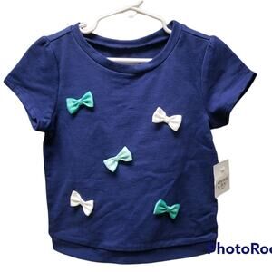 Crown and Ivy Navy Blue Bow Tie Kids Short Sleeved T Shirt • Size 6 • BNWT